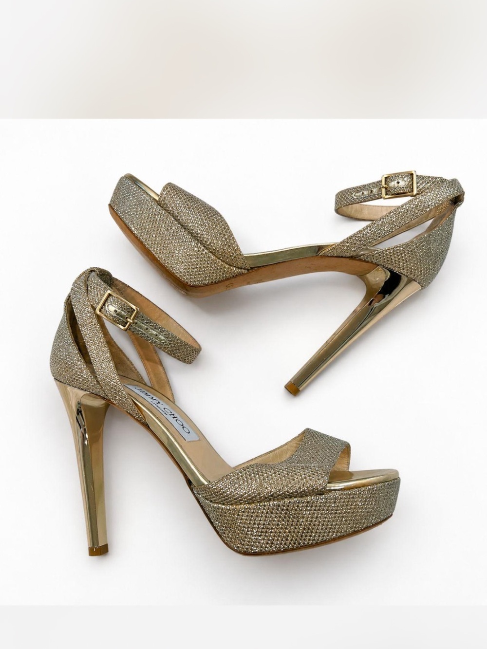Jimmy Choo Kayden Metallic Gold Platform Peep Toe Heels/Sandals Shoes Size 36 6